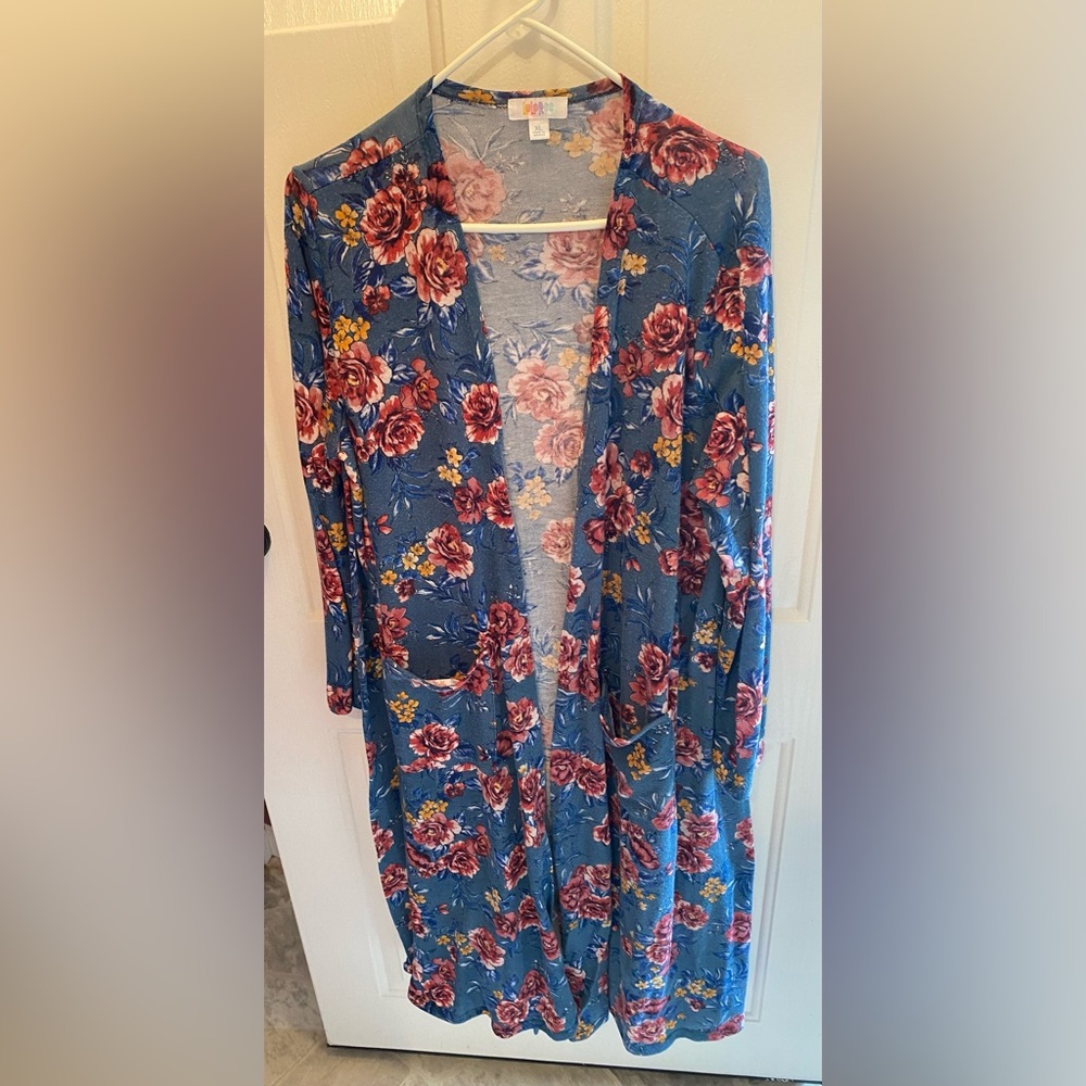 Floral Blue Long Cardigan